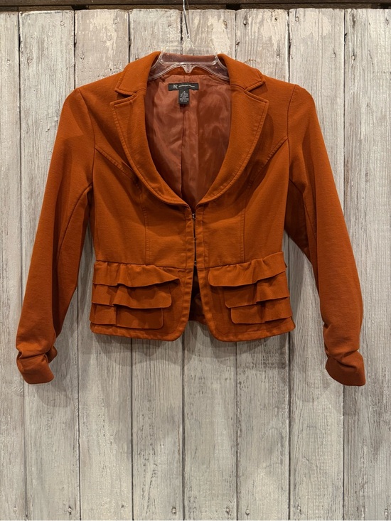 INC International Concepts Jackets & Blazers - INC International Concepts Rust Orange Ruffle Cropped Blazer